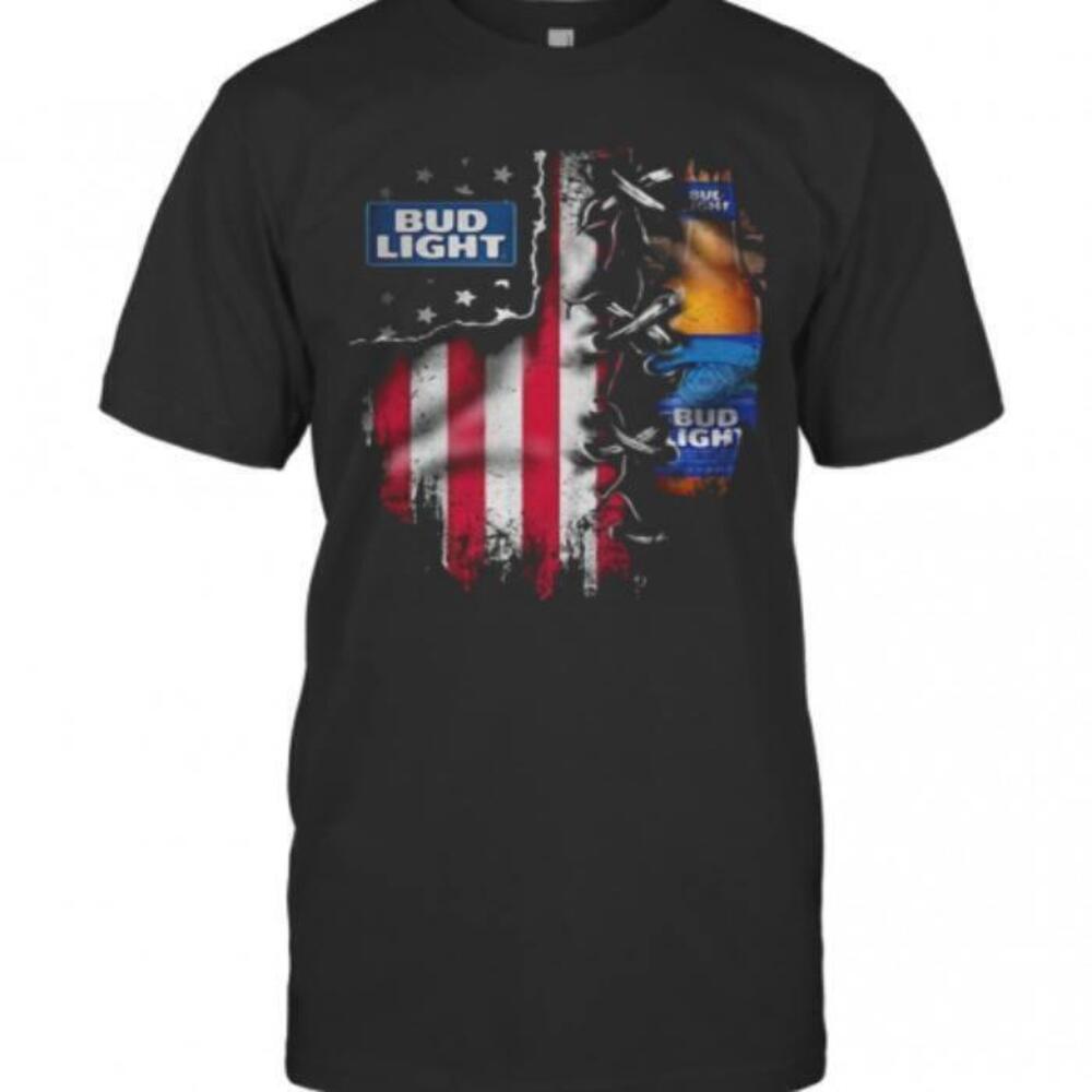 Bud Light Beer Tshirt American Flag Independence Day